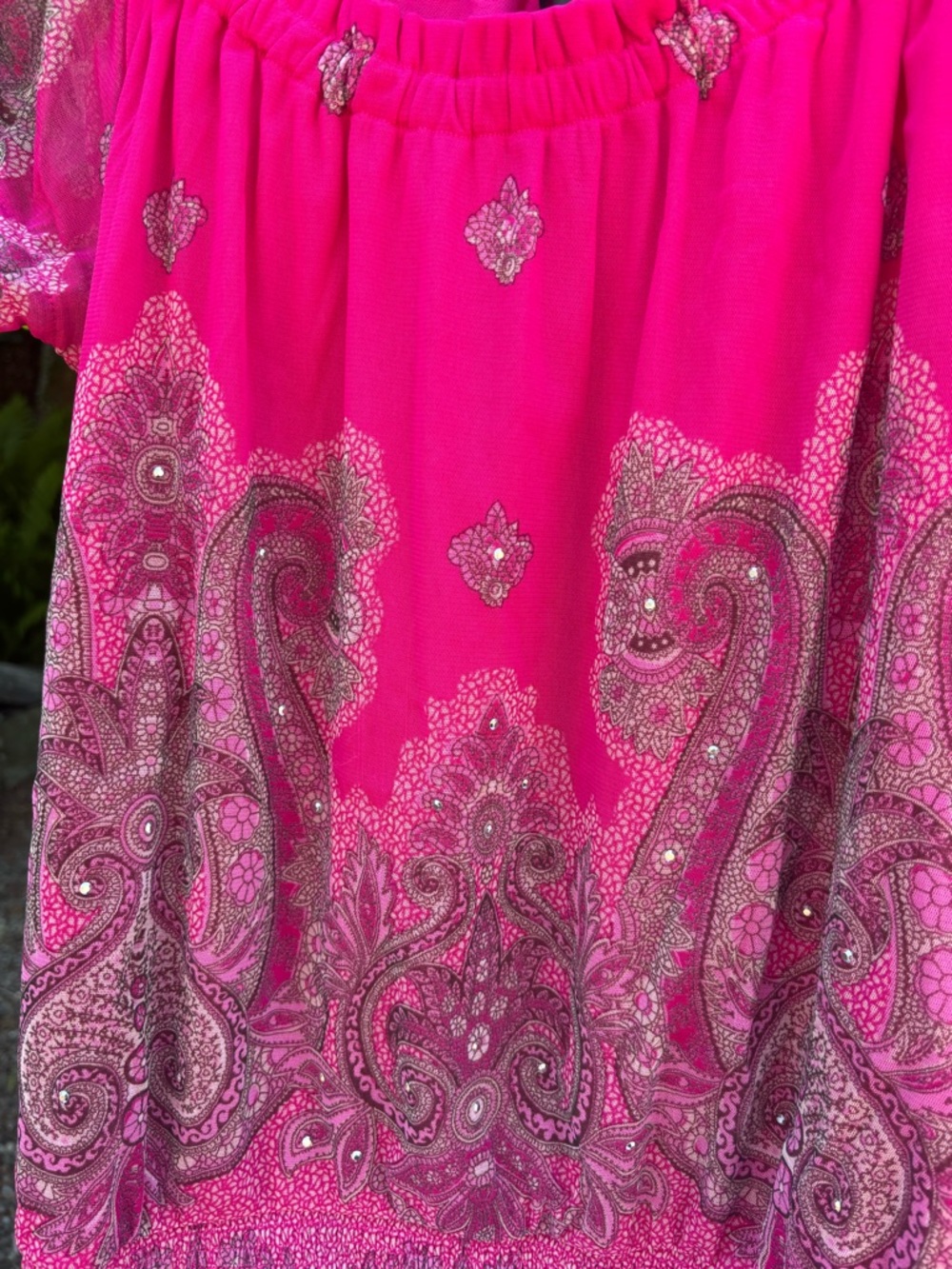 INC International Concepts Bright Pink Paisley Off-Shoulder Top Women’s S - Picture 2 of 5